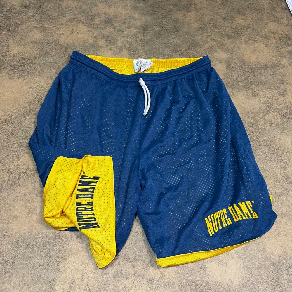 Campus Commodities Notre Dame Shorts Mens XL Blue Gold Reversible Mesh VTG